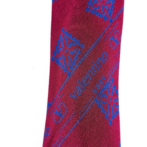 Valentino Cravatte Men's Silk Tie Red & Blue Geometric Pattern Made In Italy 248 - Picture 9 of 11
